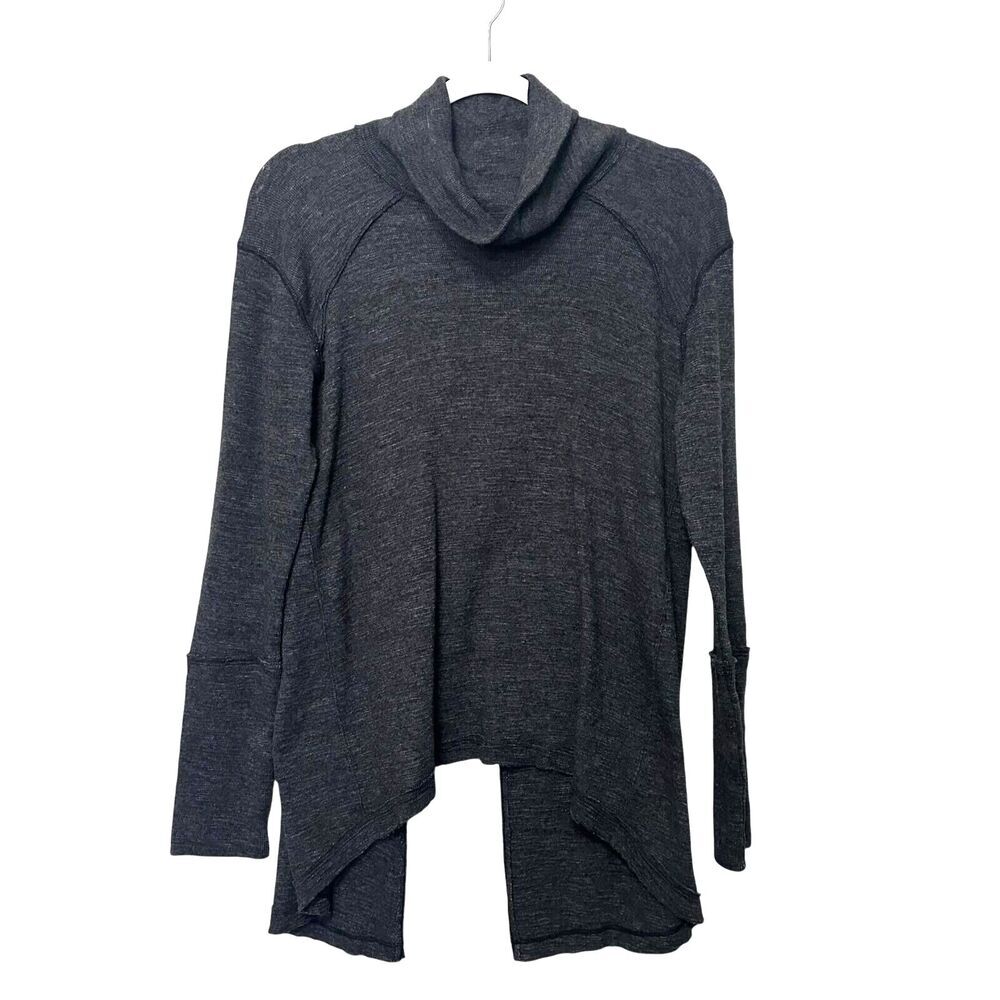 We The Free Raw‎ Hem Split Back Long Sleeve Mock Neck Shirt Women's M Dark Gray